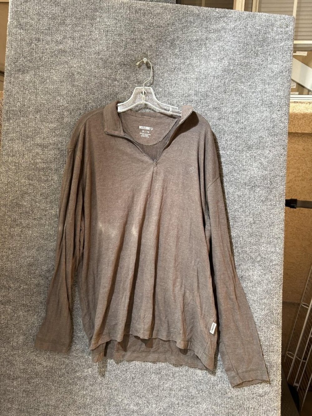 Wolverine Pullover Mens XL Brown Long Sleeve 1/4 Zip Workwear Shirt Top